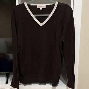 Jones New York Black V-Neck Sweater with Cream Trim